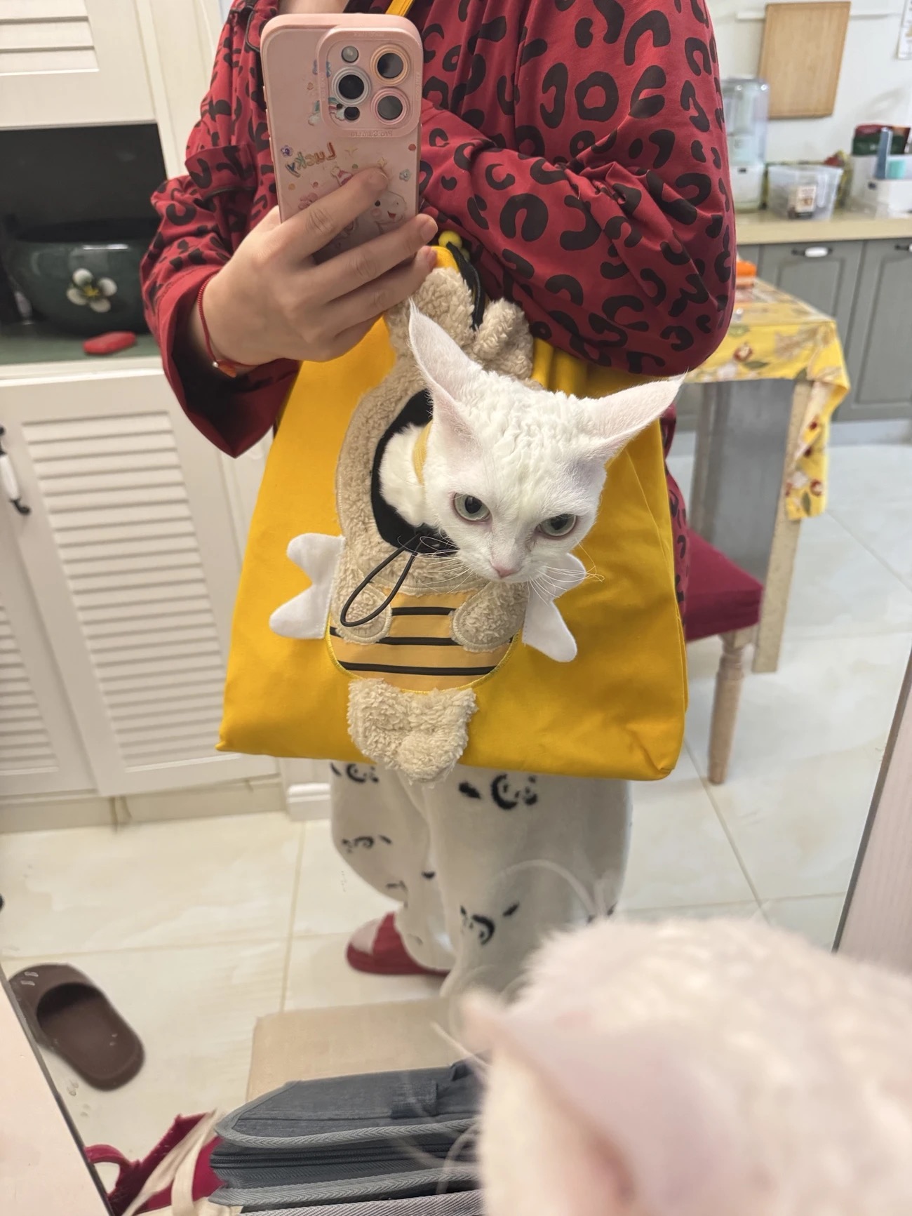 귀여운 꿀벌 캐릭터 반려동물 이동가방 고양이 강아지 외출용 캔버스 숄더백 토트백 photo review